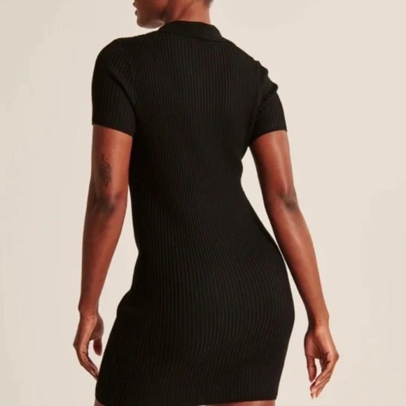Abercrombie & Fitch Black Ribbed Knit Dress With Collar Short Sleeve Fitted - Picture 3 of 12